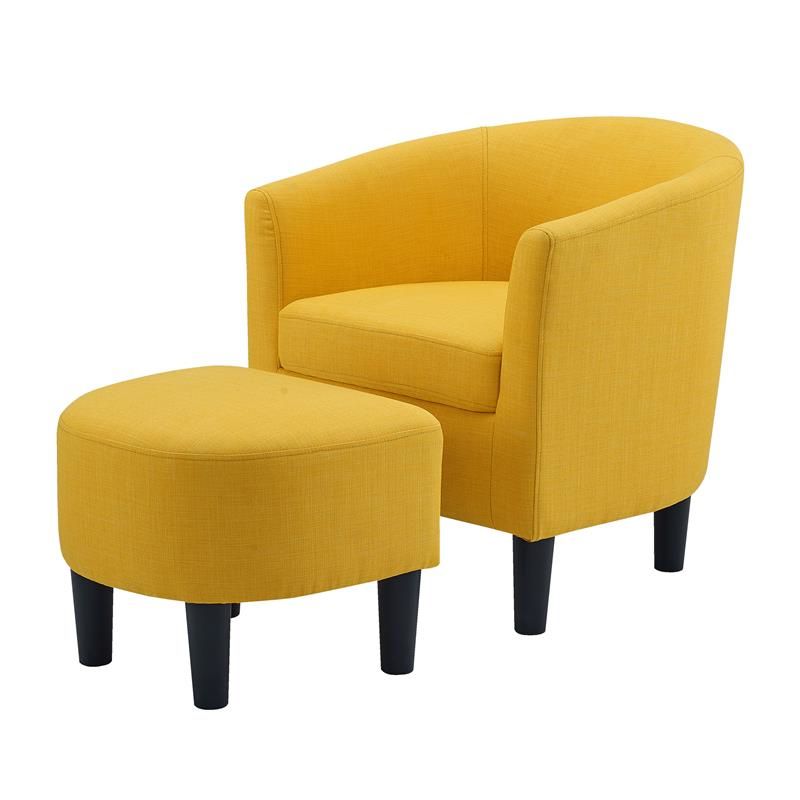 Yl Grand Jazouli Wood And Microfiber Barrel Accent Chair And Ottoman Within Most Current Mustard Yellow Modern Ottomans (View 2 of 10)