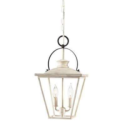 2019 Cottage White Lantern Chandeliers Pertaining To Kichler Arena Cove 2 Light Distressed Antique White And Rust French Country/cottage  Lantern Pendant Light Lowes (View 7 of 10)