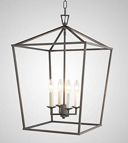 2019 Steel Cage Large Lantern Iron Art Design Candle Style Chandelier Pendant,  Ceiling Light Fixture H25" X W18" Frame Cage – – Amazon Inside Steel Lantern Chandeliers (View 3 of 10)