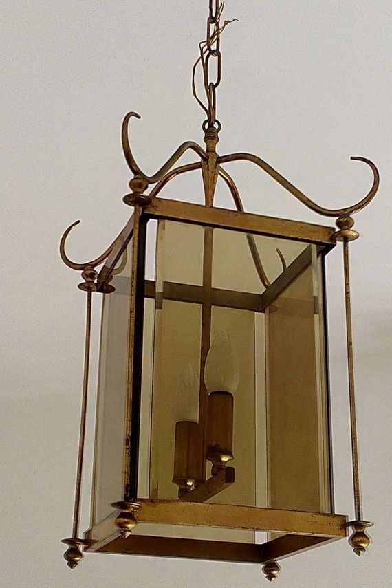 2020 Antique Brass Lantern Chandelier Fume Cut Glass Made In Italy – Etsy Italia Throughout Aged Brass Lantern Chandeliers (View 1 of 10)