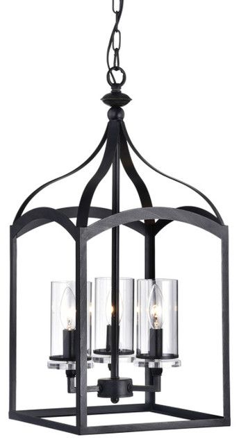 3 Light Antique Black Lantern Pendant Chandelier With Glass Shades –  Chandeliers  Edvivi Lighting (View 6 of 10)