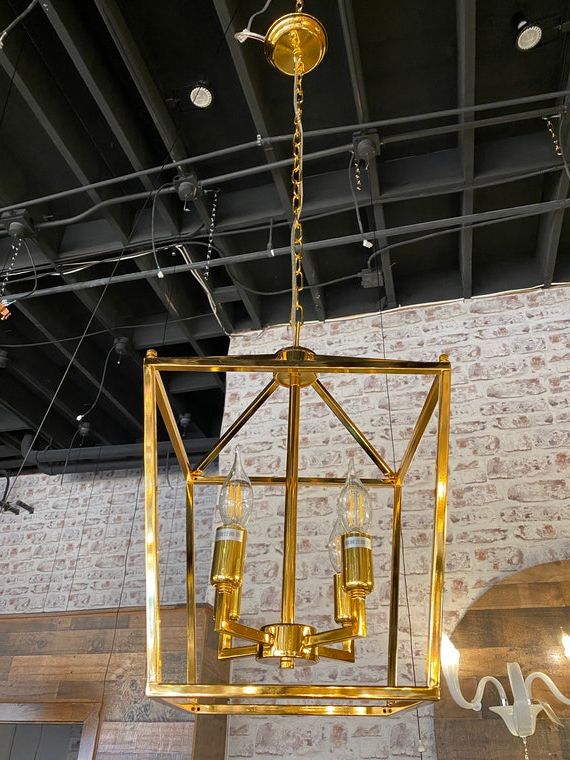 4 Lights Gold Lantern Pendant Light Adjustable Height – Etsy Finland Pertaining To Recent Adjustable Lantern Chandeliers (View 9 of 10)