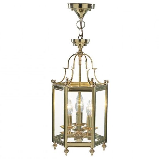5630 003 Polished Brass And Clear Glass 3 Light Lantern Pendant Intended For Well Known Burnished Brass Lantern Chandeliers (View 8 of 10)