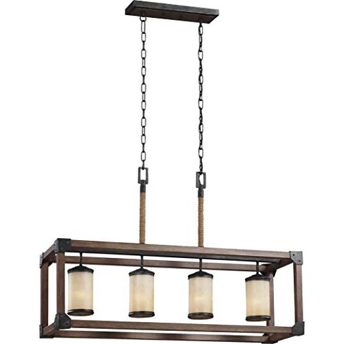 Amazon: Sea Gull Lighting 6613304 846 Dunning Four Light Island Pendant  With Creme Parchment Glass Shades, Stardust Finish : Everything Else Regarding Popular Creme Parchment Glass Lantern Chandeliers (View 8 of 10)