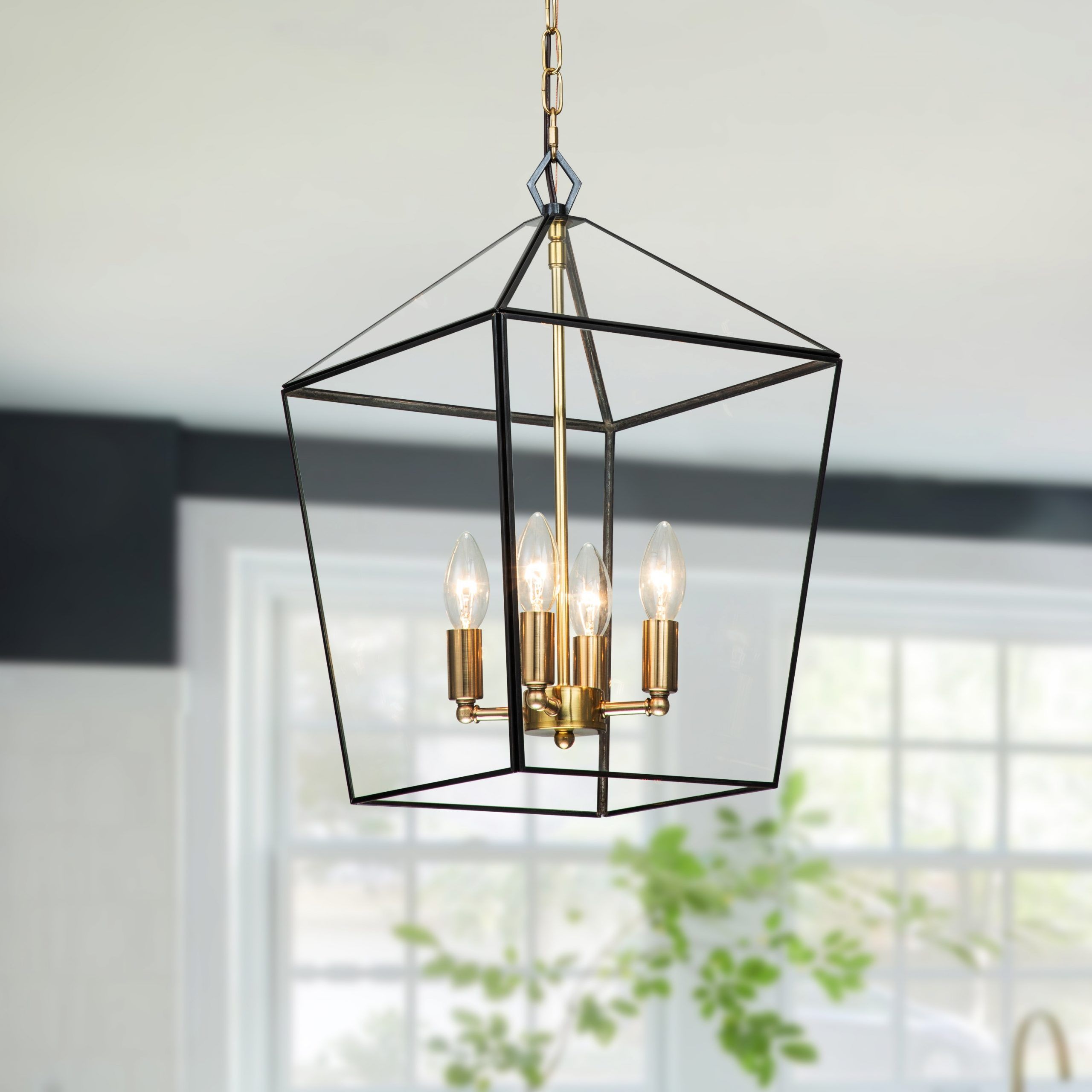 Best And Newest Brass Lantern Chandeliers Intended For 4 Light Brass Lantern Pendant With Clear Tempered Glass Panes – W12" X E12"  X H (View 6 of 10)