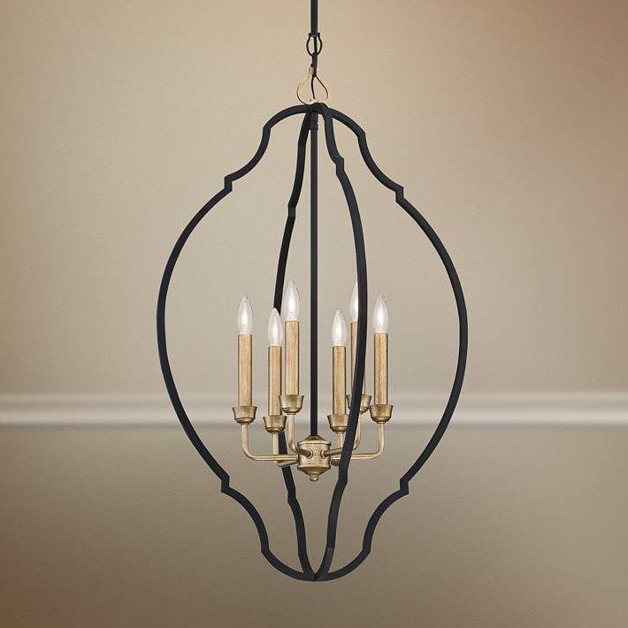 Best And Newest Sand Black Lantern Chandeliers Pertaining To Wyndmere 20" Wide Sand Black And Gold 6 Light Foyer Pendant – #78j (View 5 of 10)