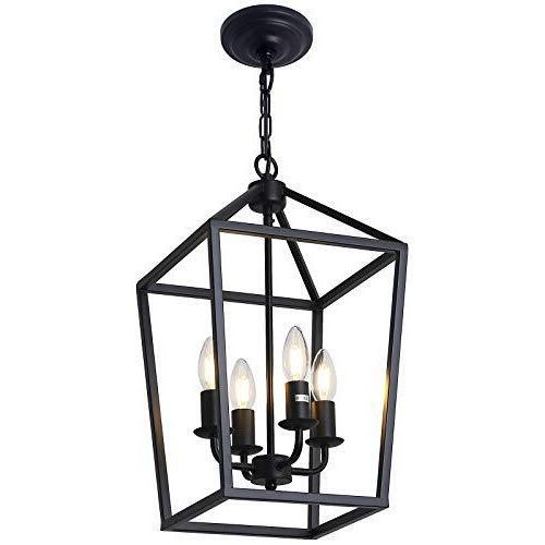 Black Iron Lantern Chandeliers For Most Recently Released 4 Light Black Farmhouse Chandelier Iron Lantern Pendant Light Rustic Cage  Hangin For Sale Online (View 10 of 10)