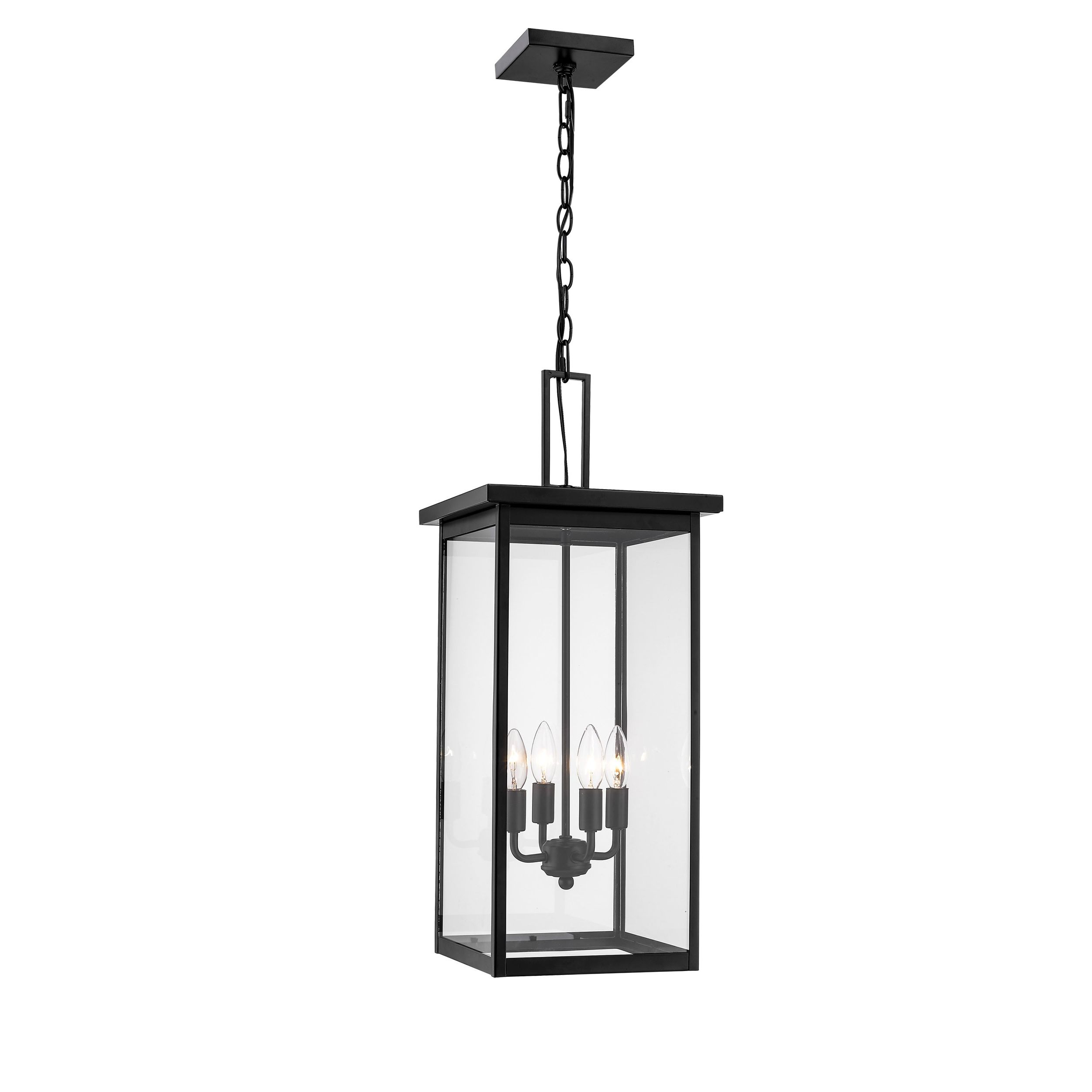Black Powder Coat Lantern Chandeliers With Well Liked Millennium Lighting Barkeley 4 Light Powder Coat Black Transitional Clear  Glass Lantern Outdoor Pendant Light In The Pendant Lighting Department At  Lowes (View 2 of 10)