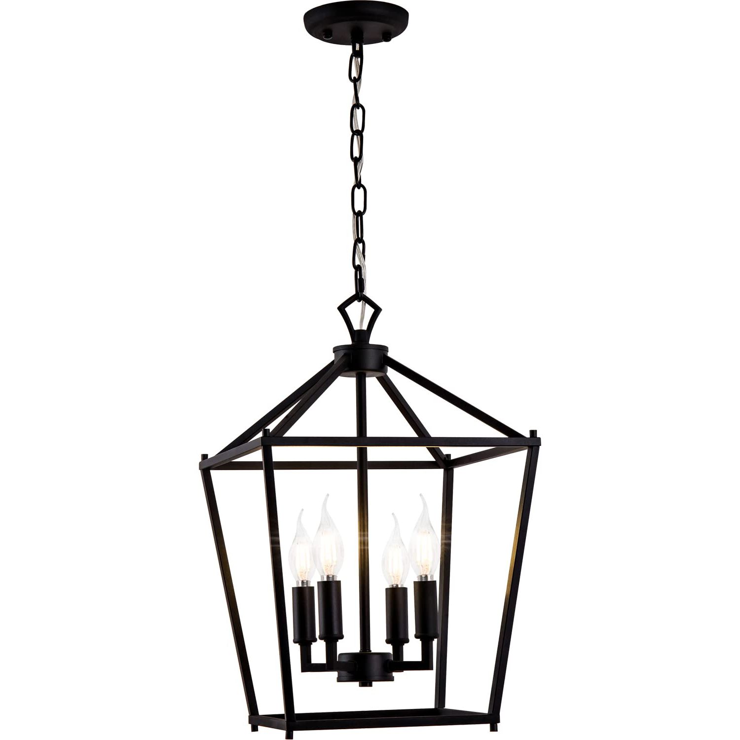 Blackened Iron Lantern Chandeliers For Current Vikaey Industrial Farmhouse Chandelier, Metal Lantern Pendant Lighting,  Hanging Lighting Fixture Square Cage For Hallway, Entryway, Living Room,  Bedroom, Dinning Room, Kitchen Island, Black – – Amazon (View 9 of 10)