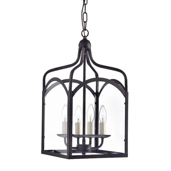 Bronze Lantern Chandeliers For Favorite Edvivi Renzo Traditional 4 Light Modern Farmhouse Antique Bronze Lantern  Chandelier With Clear Glass Panels Epl1119ab – The Home Depot (View 2 of 10)