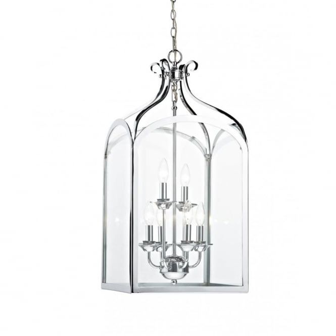Chrome Hall Lantern, Large Square Lantern, Clear Glass, 6 Candle Lights With Regard To Well Liked Chrome Lantern Chandeliers (View 1 of 10)