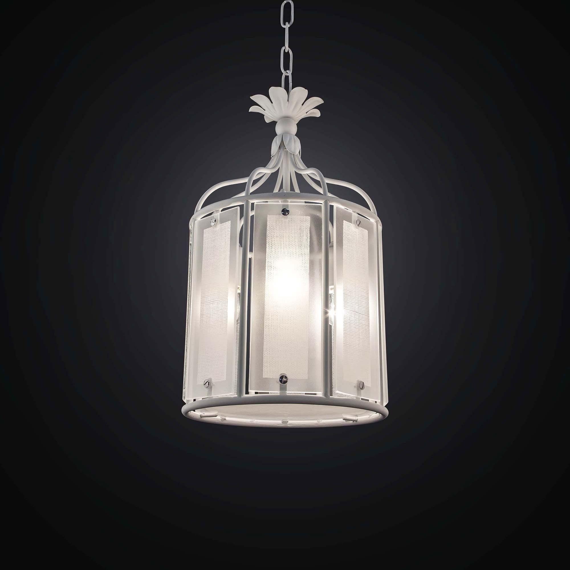 Classic Chandelier In White Wrought Iron Cage 3 Lights Bga 2635 / S25 Intended For Most Popular Cage Metal Shade Lantern Chandeliers (View 3 of 10)