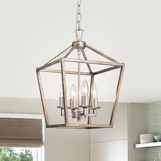 Cohen Antique Silver 4 Light Open Metal Cage Lantern Chandelier – On Sale –  Overstock – 32963756 Throughout Well Known Four Light Lantern Chandeliers (View 7 of 10)