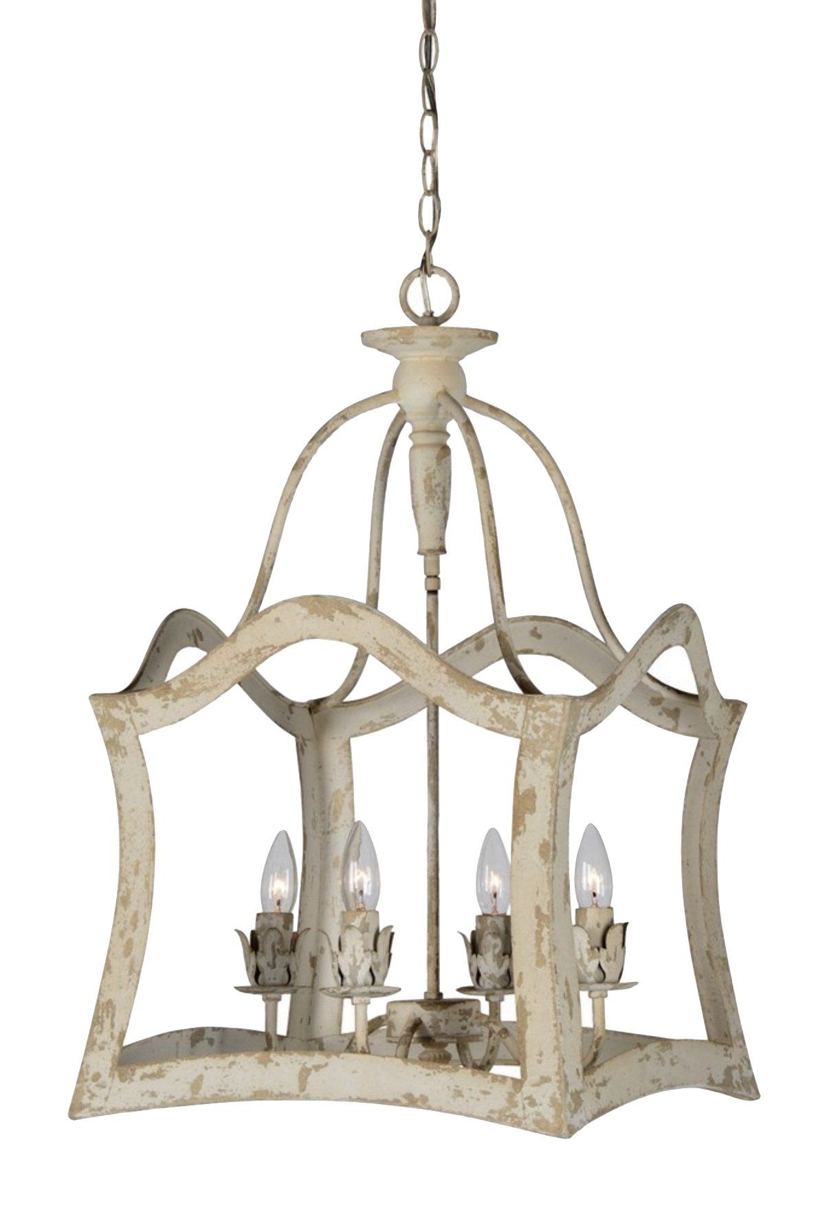 Cottage White Lantern Chandeliers Pertaining To Current The Aubrey Cottage Style Open Cage Chandelier – – Amazon (View 8 of 10)