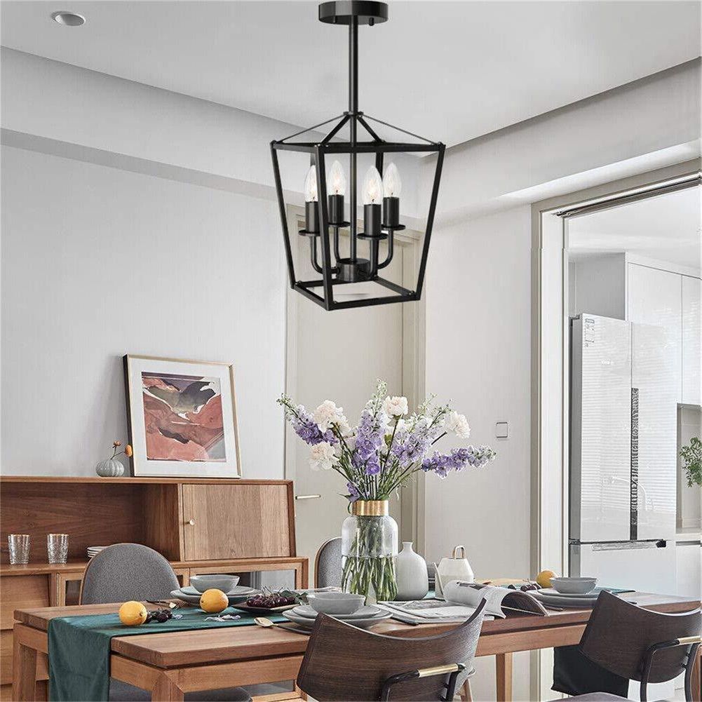 County French Iron Lantern Chandeliers Pertaining To Most Up To Date French Country E12, E14 Iron Square Lantern Chandelier With 4 Light Home  Decor (View 7 of 10)