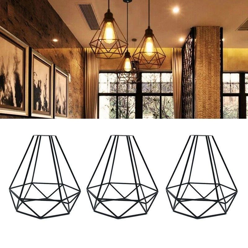 Current Cage Metal Shade Lantern Chandeliers Within 1pc Metal Wire Bulb Cage Black Lantern Hanging Lamp Retro Industrial Style Pendant  Lamp Shade For Living Room Dining Room (View 8 of 10)