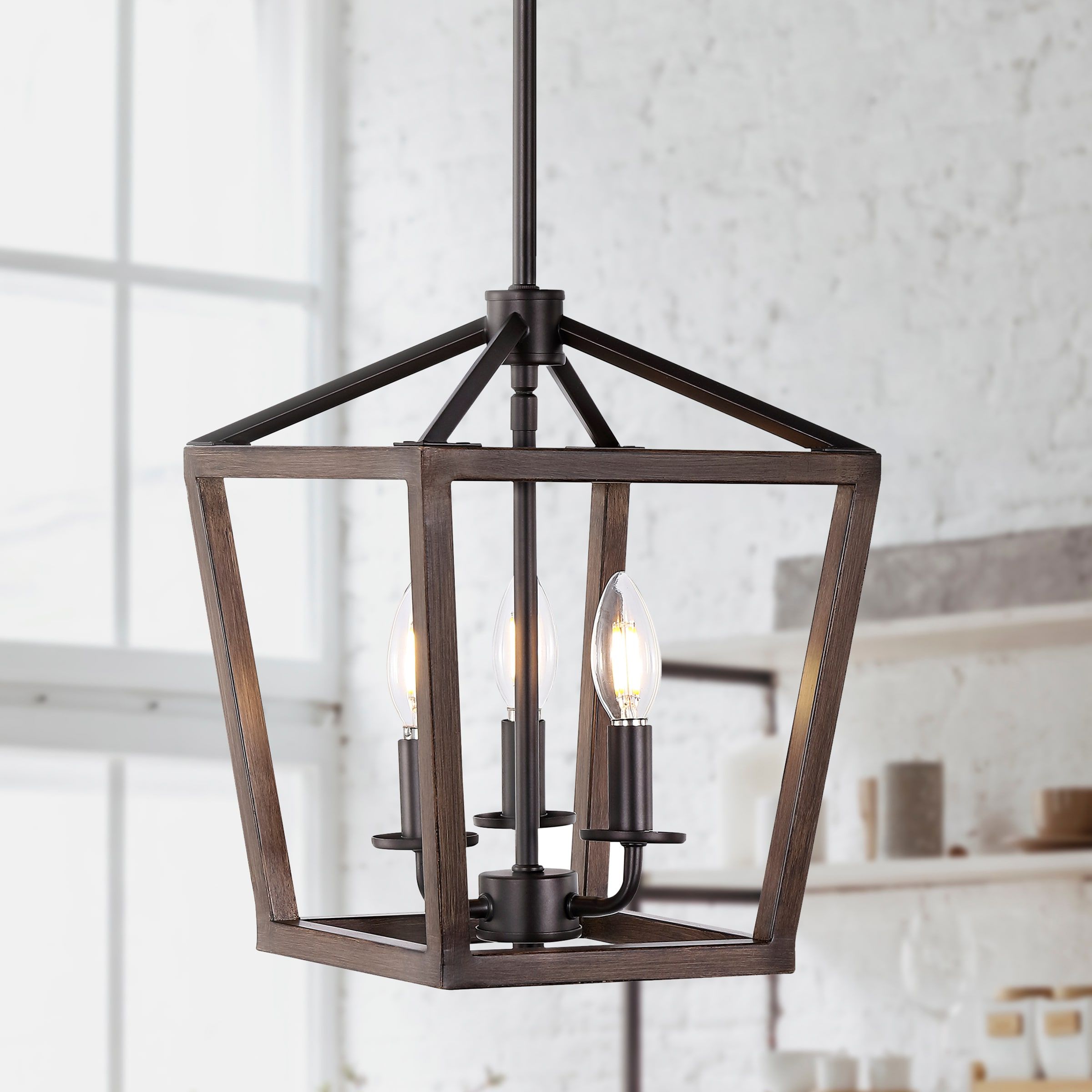 Current Jonathan Y Oria Industrial Rustic 3 Light Oil Rubbed Bronze Farmhouse  Lantern Led Pendant Light In The Pendant Lighting Department At Lowes Intended For Bronze Lantern Chandeliers (View 7 of 10)