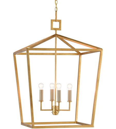 Currey & Company 9000 0405 Denison 4 Light 26 Inch Contemporary Gold Leaf  Lantern Pendant Ceiling Light, Large Within Well Known Gold Leaf Lantern Chandeliers (View 5 of 10)
