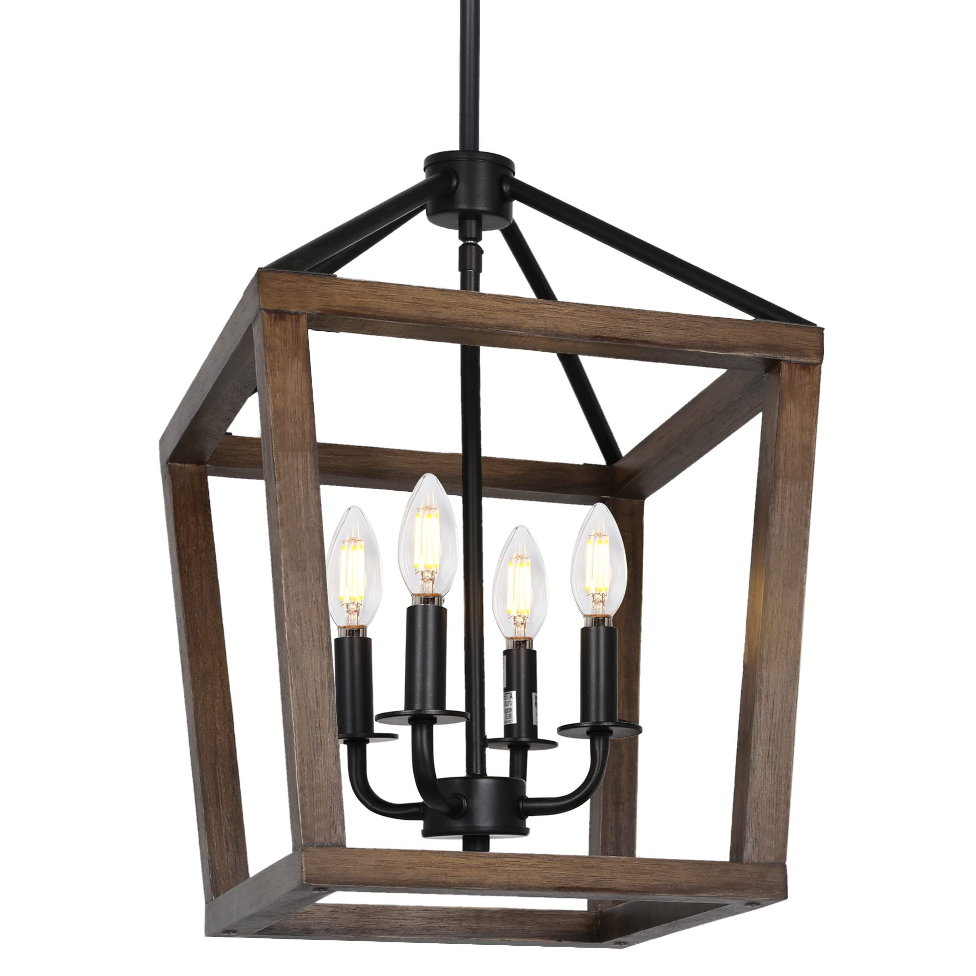 Distressed Oak Lantern Chandeliers Regarding Most Recently Released 4 Light Rustic Chandelier, Classic Lantern Pendant Light With Oak Wood And  Iron Finish, Farmhouse Lighting Fixtures For Dining Room, Kitchen, Hallway  – – Amazon (View 2 of 10)