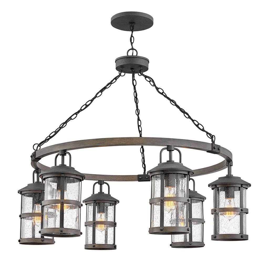 Driftwood Lantern Chandeliers With Most Up To Date Amazon: Hinkley Lakehouse Collection Six Light Outdoor Medium Hanging  Lantern, Aged Zinc/driftwood Grey W/ Clear Seedy Glass : Everything Else (View 8 of 10)