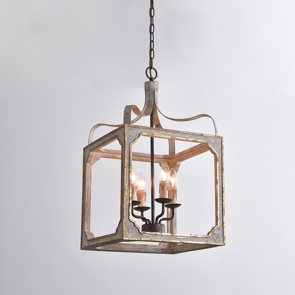 Driftwood Lantern Chandeliers With Regard To Most Popular French 4 Light Lantern Chandelier Square Candelabra Pendant Light In  Antique Grey  Homary (View 10 of 10)