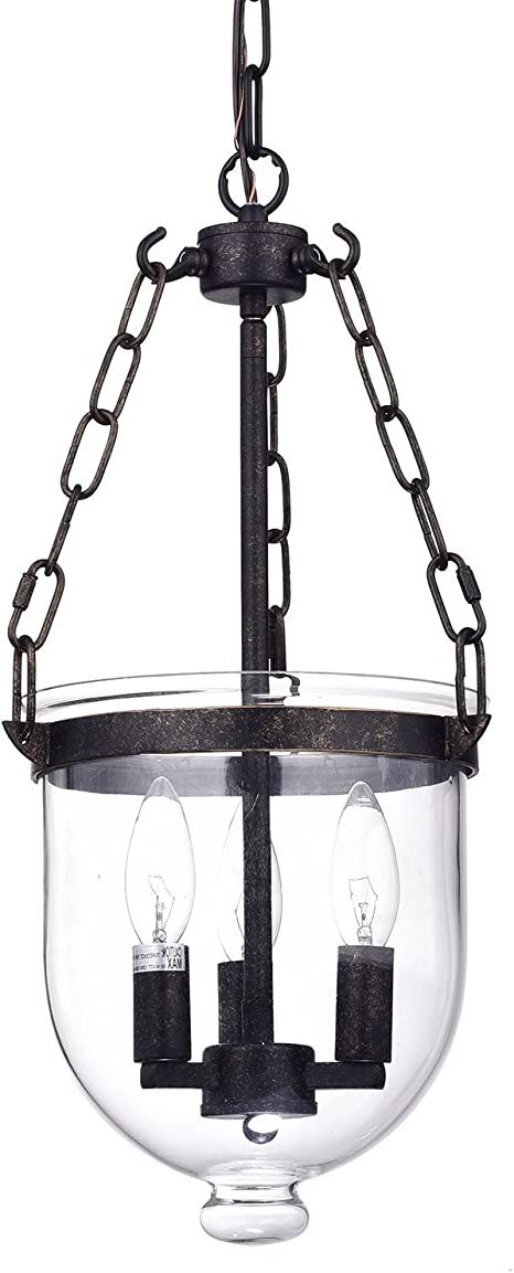 Edvivi Bell Glass Lantern Pendant Chandelier, 3 Lights Transitional Lighting  Fixture With Antique Bronze Finish, Adjustable Ceiling Light Fixture With Clear  Glass Shade, Entryway, Kitchen Island – – Amazon Pertaining To Preferred Clear Glass Shade Lantern Chandeliers (View 2 of 10)