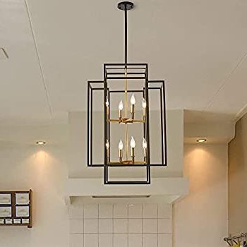 Eight Light Lantern Chandeliers With Regard To Recent J&e Home 8 Light Lantern Tiered Pendant Light Fixtures,island Light,hall  Foyer Hanging Chandelier,wrought Iron Finish For Kitchen Island Farmhouse  Entryway, Black+antique Brass – – Amazon (View 4 of 10)