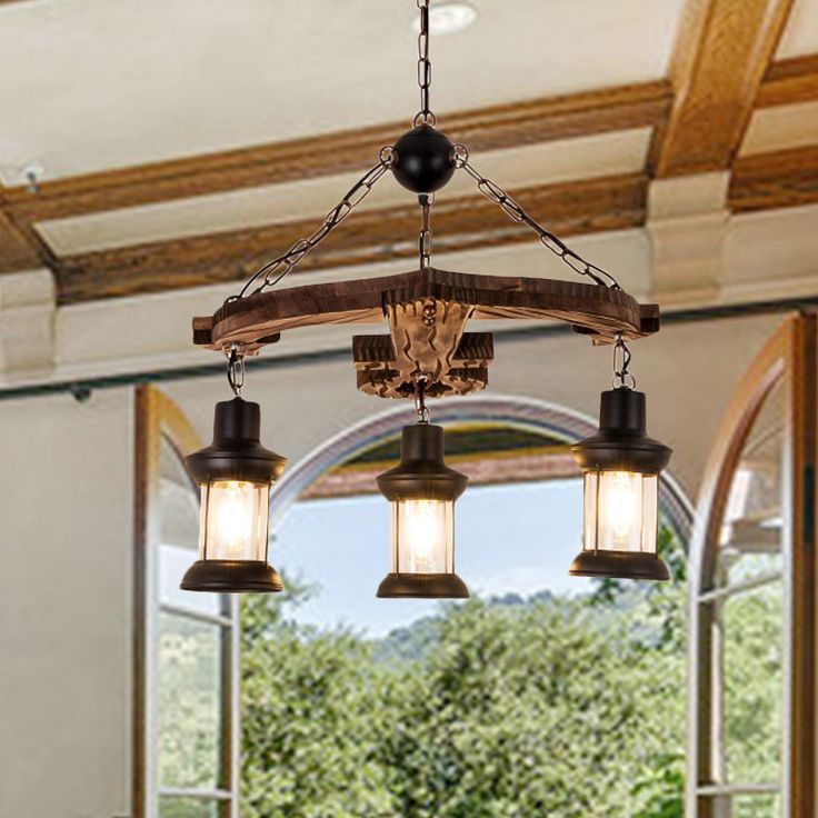 Famous Brown Wood Lantern Chandeliers Regarding Brown Anchor Chandelier Pendant Light Loft Style 3 Lights Wood And Metal  Ceiling Lamp With Lantern Shade In  (View 10 of 10)