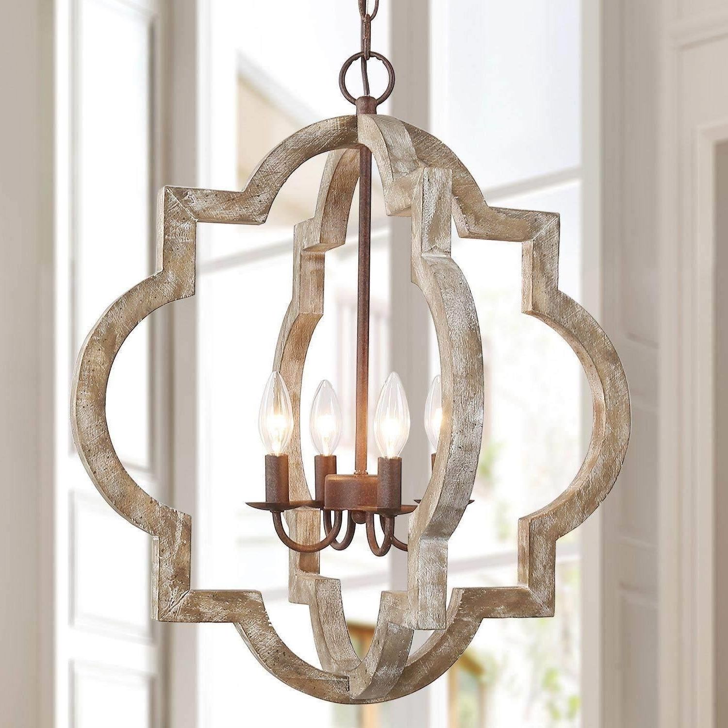 Famous Rustic Gray Lantern Chandeliers For The Gray Barn Farmhouse Rustic 4 Light Distressed Wood Modern Lantern  Chandelier For Living Room – On Sale – Overstock –  (View 10 of 10)