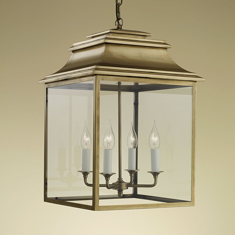 Fashionable Pendant Lamp – Mayfair Lanterns – Chelsom – Brass / Glass / Contemporary Intended For Aged Brass Lantern Chandeliers (View 5 of 10)