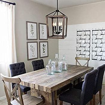 Fashionable Rustic Gray Lantern Chandeliers Inside 4 Light Rustic Chandelier, Classic Lantern Pendant Light With Oak Wood And  Iron Finish, Farmhouse Lighting Fixtures For Dining Room, Kitchen, Hallway  – – Amazon (View 6 of 10)