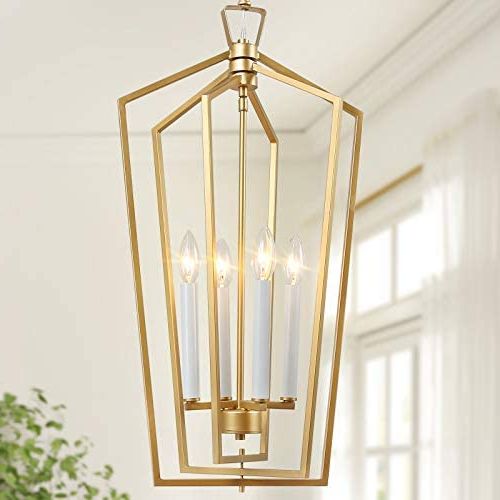Favorite Ksana Gold Chandelier, 4 Light Gold Lantern Pendant Light With Adjustable  Framework For Kitchen, Dining Room, 14" W X  (View 6 of 10)