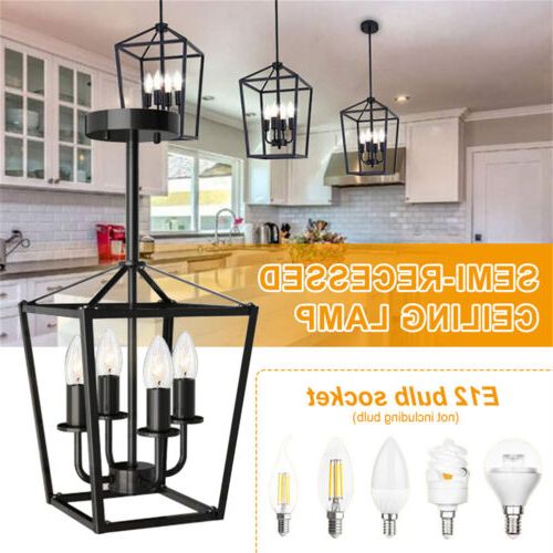 French Country E12, E14 Iron Square Lantern Chandelier With 4 Light Home  Decor (View 1 of 10)