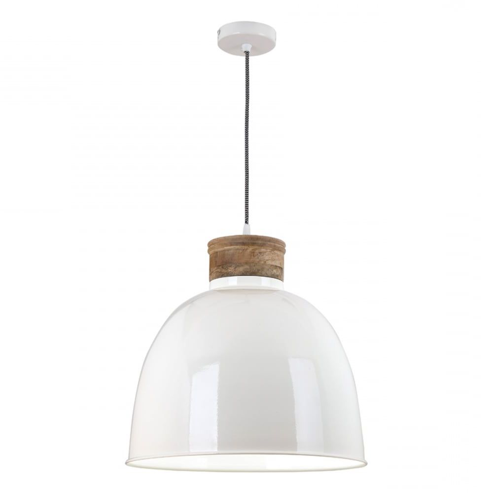Gloss Cream Lantern Chandeliers For 2020 Aphra Gloss Cream Pendant Light With Wooden Detail (View 8 of 10)