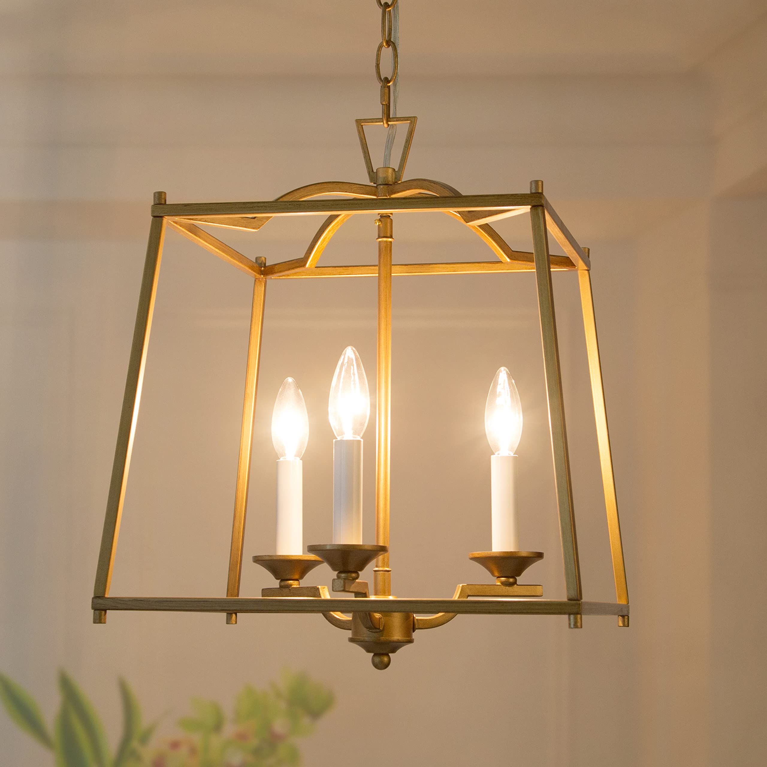 Gold Lantern Chandelier, Gold Pendant Lighting For Kitchen Island With Antique  Gold Finish, Foyer Hanging Light Fixture For Dining Room, Entryway,  Kitchen,  (View 5 of 10)