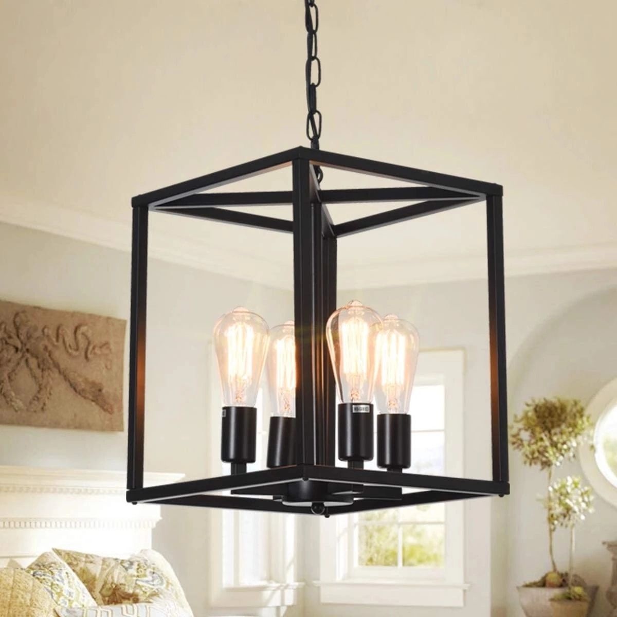 Industrial Metal Lantern Chandeliers 4 Light Adjustable Height Farmhouse  Ceiling Rustic Gold Kitchen Hanging Lighting Fixture – Pendant Lights –  Aliexpress Pertaining To Trendy Adjustable Lantern Chandeliers (View 3 of 10)