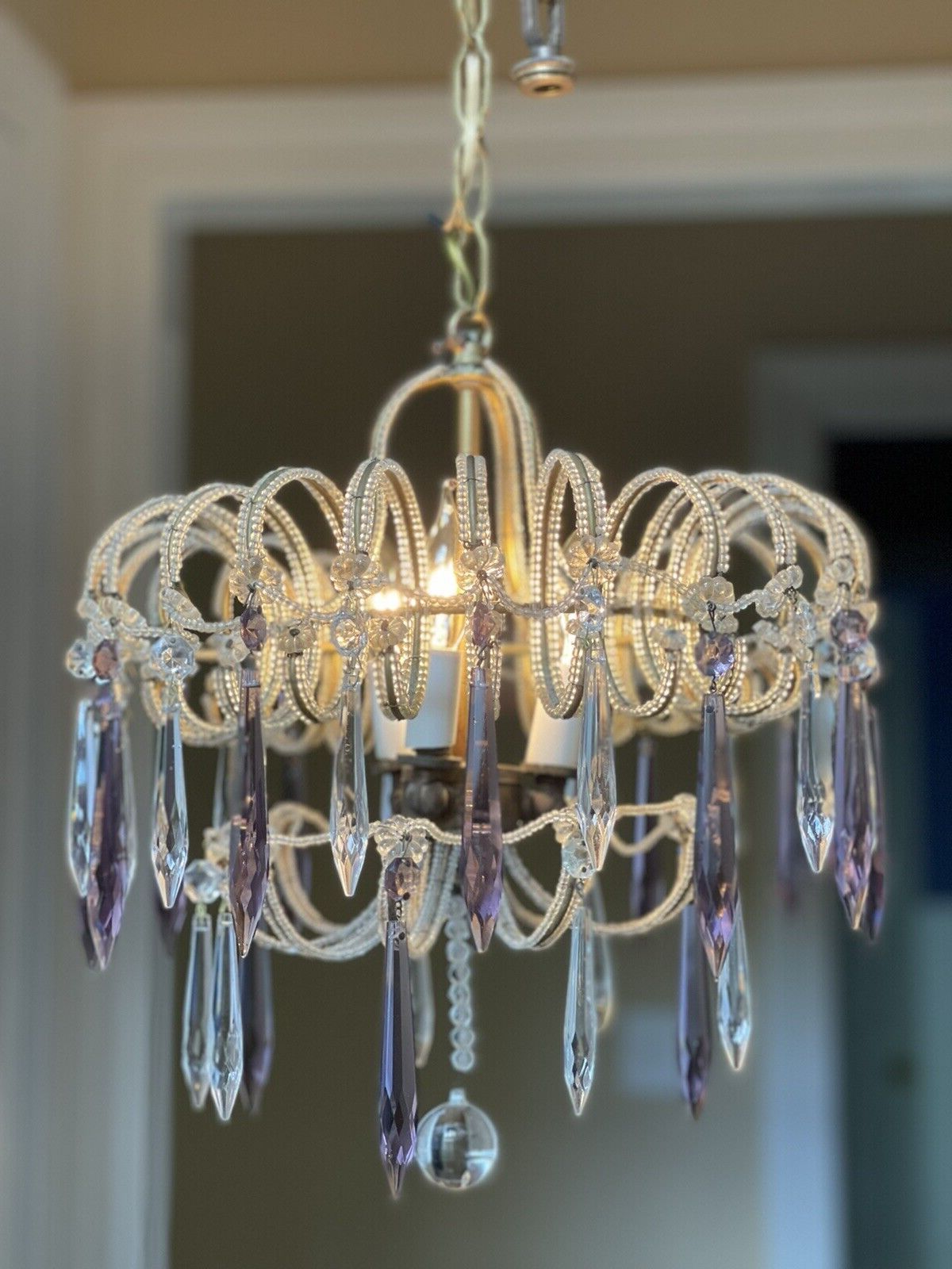 Italian Crystal Lantern Chandeliers For Most Recent Antique Vintage Crystal Macaroni Beaded Lantern Chandelier Ceiling Light  Italy (View 10 of 10)