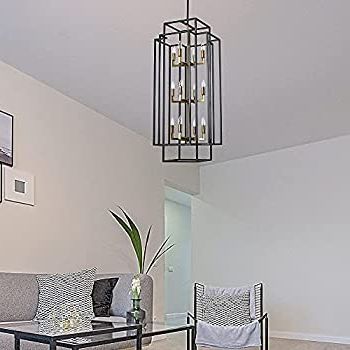 J And E Home 12 Light Lantern Tiered Pendant Light Fixtures,island Light,hall  Foyer Hanging Chandelier,wrought Iron Finish For Kitchen Island Farmhouse  Entryway, Black+antique Brass – – Amazon With Most Up To Date 12 Light Lantern Chandeliers (View 6 of 10)