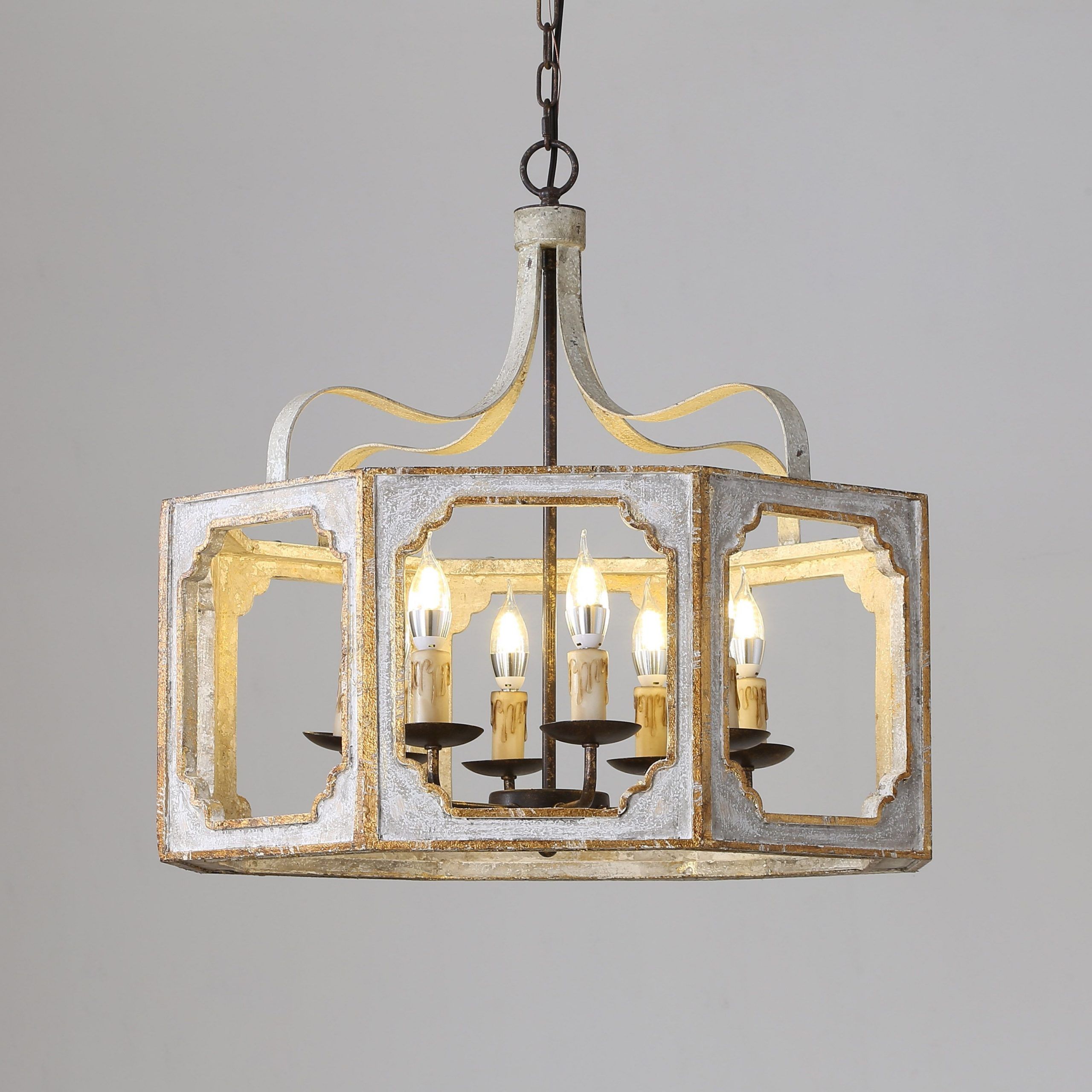 Lantern Chandelier, Country Chandelier, Wood And Metal Chandelier Within Gray Wash Lantern Chandeliers (View 1 of 10)