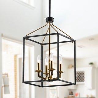 Latest 12" Wide Matte Black And Gold 4 Light Entry Pendant – On Sale – Overstock –  34418932 For Flat Black Lantern Chandeliers (View 4 of 10)