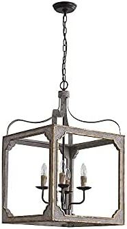 Latest County French Iron Lantern Chandeliers With Jiuzhuo French Country Rustic 4 Light Square Lantern Farmhouse Chandelier  Lighting Hanging Ceiling Fixture Metal And Wood In Antique Gray & Antique  Gold – – Amazon (View 4 of 10)