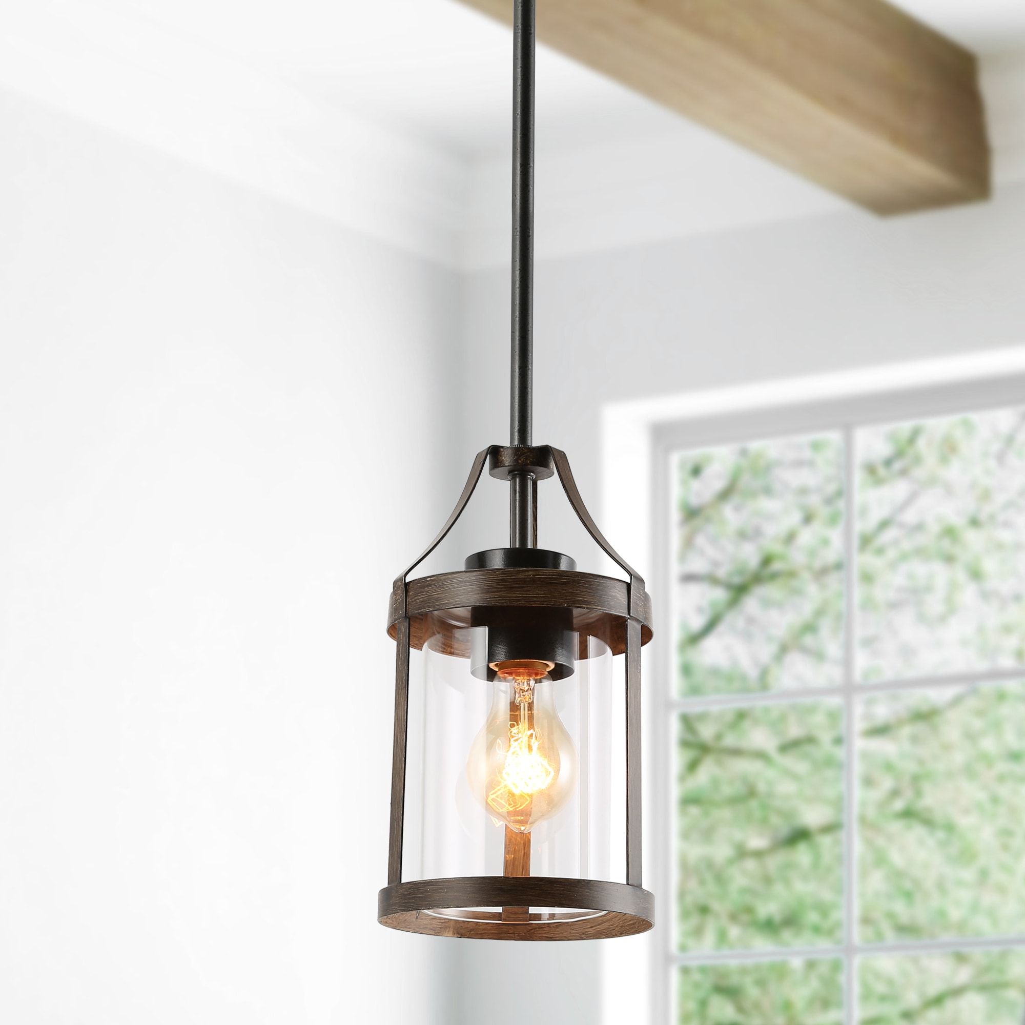 Latest Lnc Maven Distressed Brown And Antique Black Farmhouse Lantern Led Mini  Kitchen Island Light In The Pendant Lighting Department At Lowes With Regard To Sand Black Lantern Chandeliers (View 9 of 10)