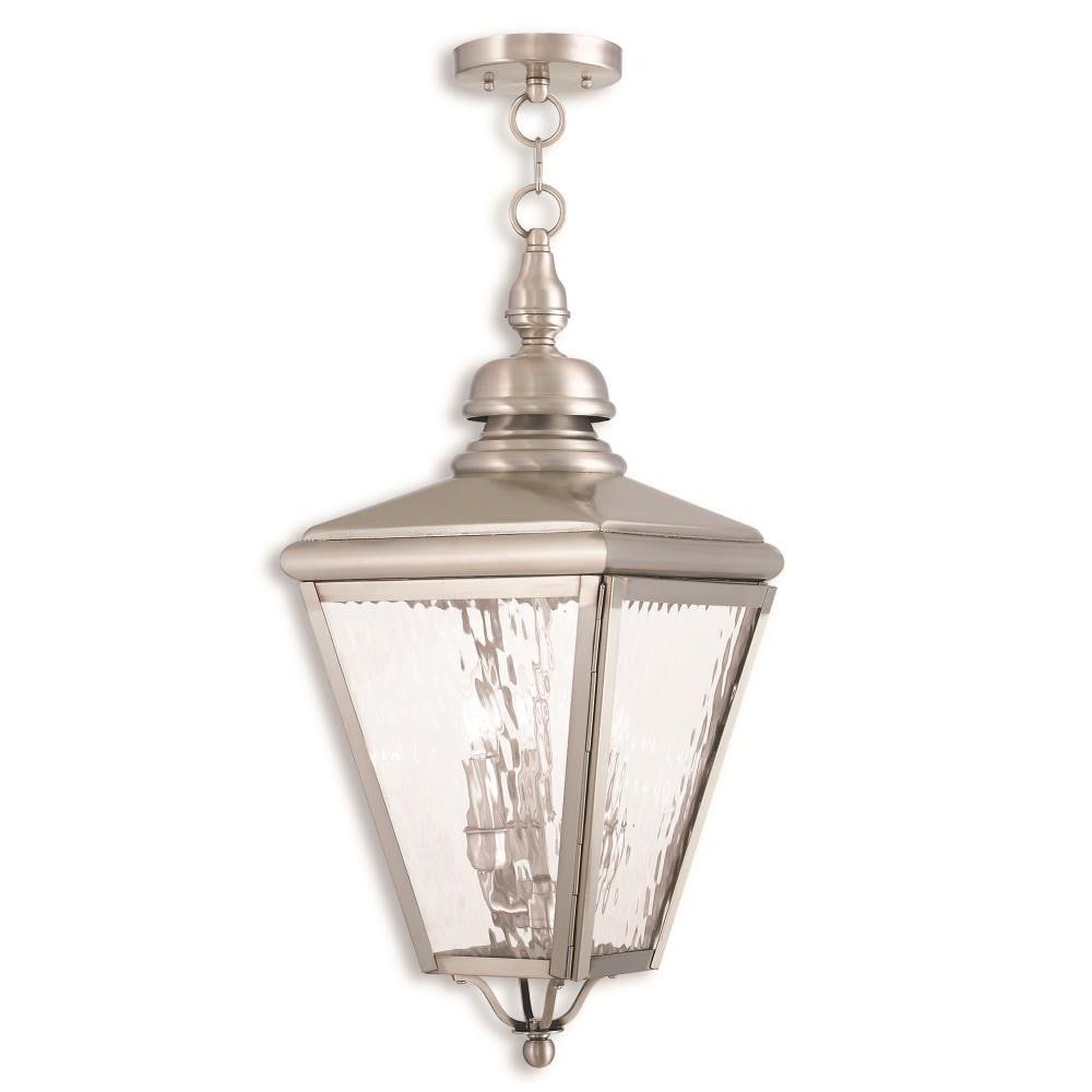 Livex Lighting Cambridge 3 Light Brushed Nickel Traditional Textured Glass  Square Outdoor Pendant Light In The Pendant Lighting Department At Lowes Within Most Up To Date Textured Nickel Lantern Chandeliers (View 3 of 10)