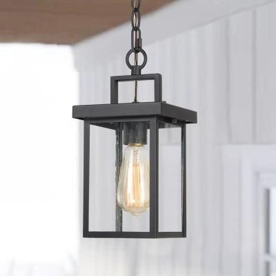 Lnc 1 Light Black Square Outdoor Pendant Light For Patio Modern Outdoor  Hanging Light With Seeded Glass Shade Muue3ihd14123c7 – The Home Depot (View 2 of 10)