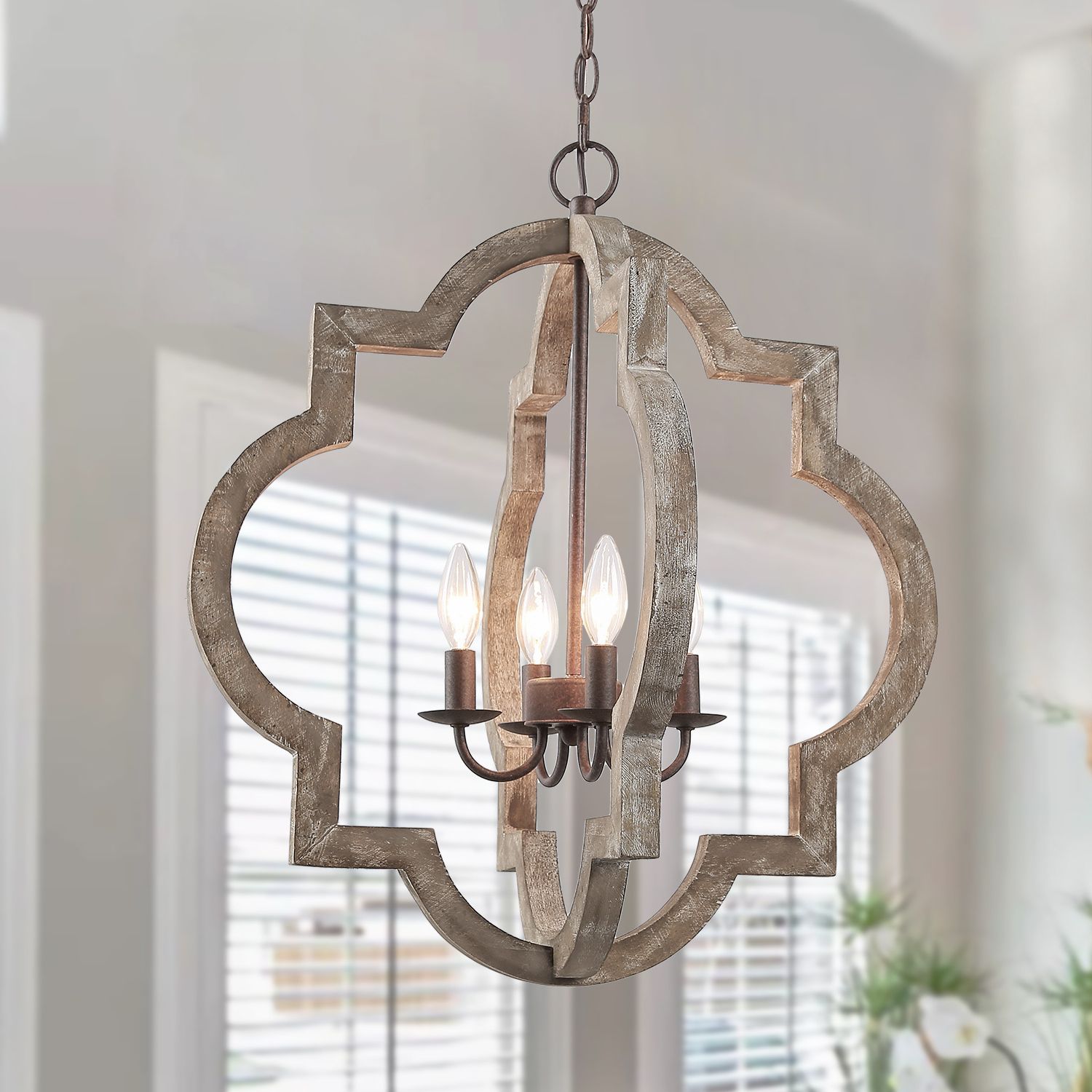 Lnc Farmhouse Lantern Chandelier, Handmade Wood 4 Light Fixtures Hanging  For Dining,living Room – Walmart Intended For Most Recently Released Cream And Rusty Lantern Chandeliers (View 9 of 10)