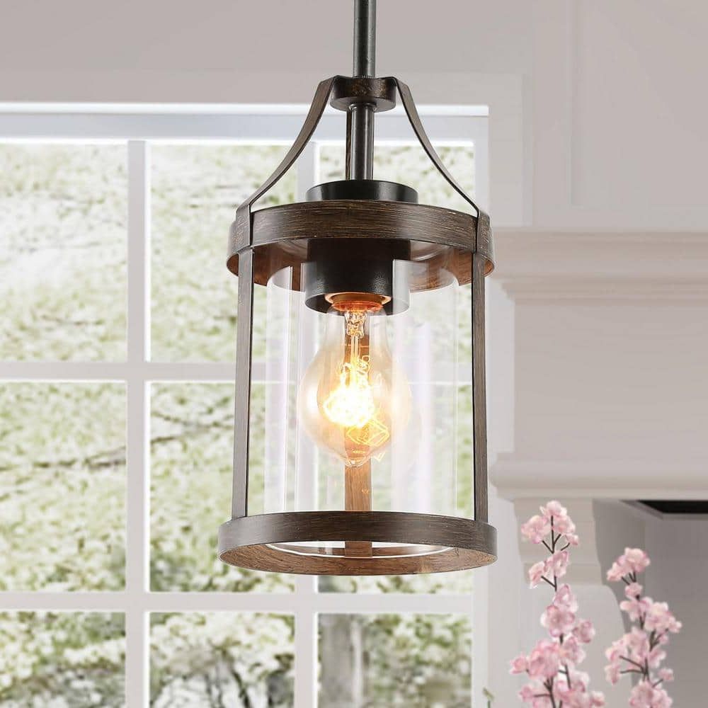 Lnc Morice Modern Farmhouse Brown 1 Light Pendant Light Rustic Faux Wood  Accent Pendant Chandelier With Clear Glass Shade Vnrnbuhd13547l6 – The Home  Depot With Trendy Clear Glass Shade Lantern Chandeliers (View 10 of 10)