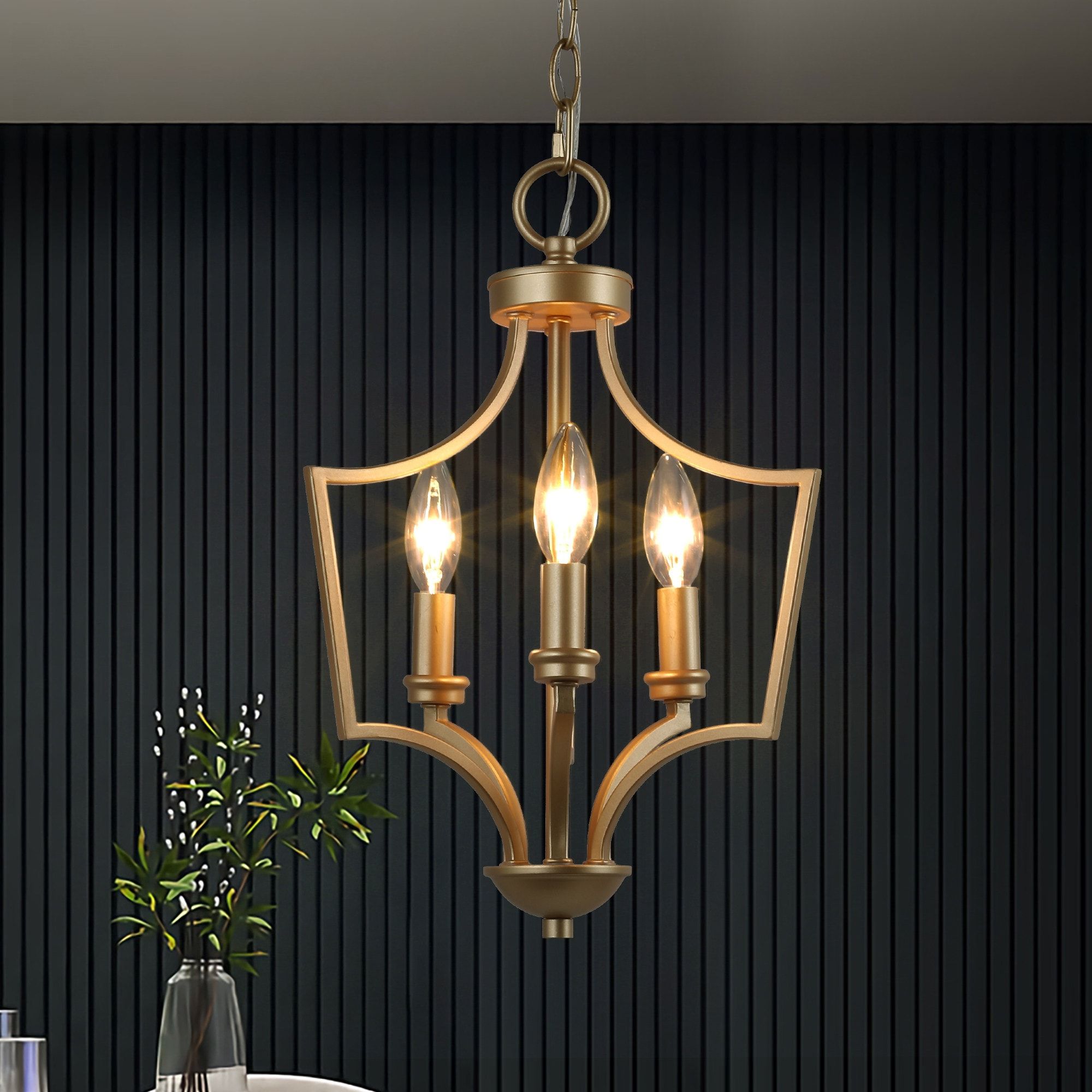Lnc Stereo 3 Light Matte Gold Modern/contemporary Lantern Led Pendant Light  In The Pendant Lighting Department At Lowes For Most Up To Date Gild Three Light Lantern Chandeliers (View 10 of 10)