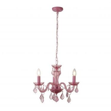 Most Current Lantern Chandeliers With Acrylic Column Regarding Searchlight Kids 3 Light Pink Chandelier, Metal Frame, Acrylic Beads And  Glass Column – 3943 3pi (View 10 of 10)