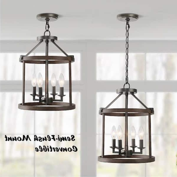 Most Current Lnc Farmhouse Dark Bronze Chandelier With Faux Wood Accents, 4 Light Island Lantern  Pendant Light For Kitchen Foyer Entryway Baziq2hd1340686 – The Home Depot With Regard To Bronze Lantern Chandeliers (View 6 of 10)