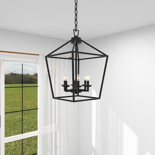 Most Current Pia Ricco 6 Light Matte Black Lantern Drum Chandelier 1jay 50336bk – The  Home Depot In Matte Black Lantern Chandeliers (View 6 of 10)